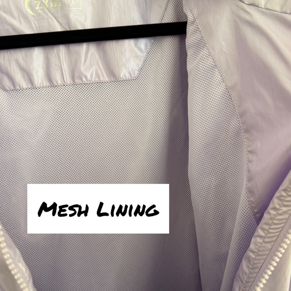 Zyia Soft Lilac Metallic Sheen Hoodie Drawstring lightweight windbreaker XL - Picture 9 of 10